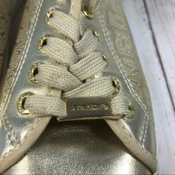 Bebe Dane Shiny Gold Lace-up Vented Sneaker Sz 7 - Picture 11 of 15